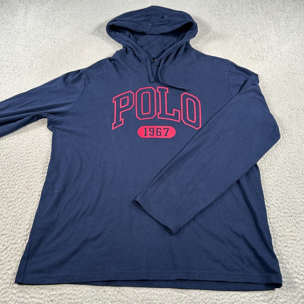 Polo Ralph Lauren Hoodie Men's Large Blue Cotton Spell Out‎ Casual Streetwear
